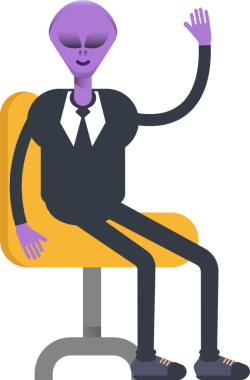 Uzaylı İşçi Karakteri Sandalyede Oturuyor