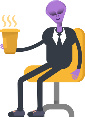 Uzaylı İşçi Karakteri Kahve İçiyor