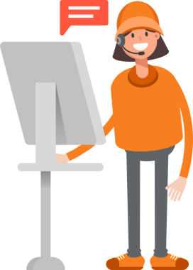 Bilgisayar üzerinde çalışan Müşteri Hizmetleri Kız Karakteri