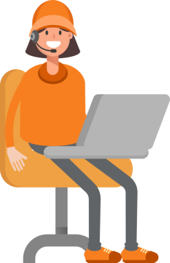 Dizüstü bilgisayarda çalışan Müşteri Hizmetleri Kız Karakteri