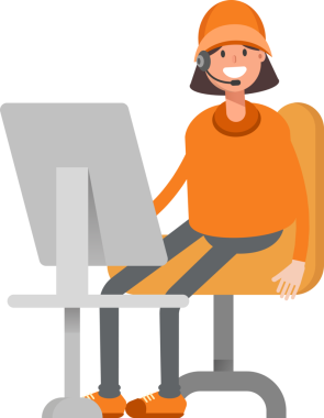 Masaüstünde Çalışan Müşteri Hizmetleri Kız Karakteri