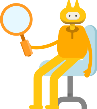 Sevimli Canavar Karakteri Oturan ve Tutan Büyüteç