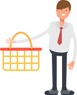 İş Adamı Karakteri Alışveriş Sepeti Tutuyor