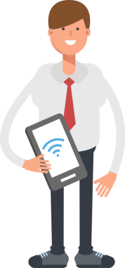 İşadamı Karakteri Akıllı Telefonu Tutuyor