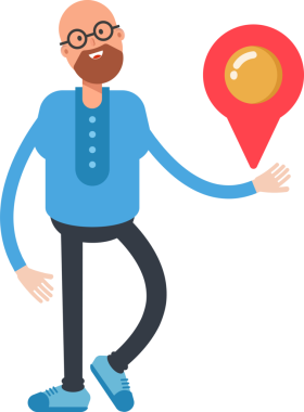 Kel Adam Karakteri Harita İğnesi Tutuyor