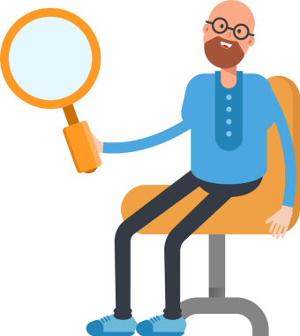 Kel Adam Karakteri Oturan ve Tutan Büyüteç