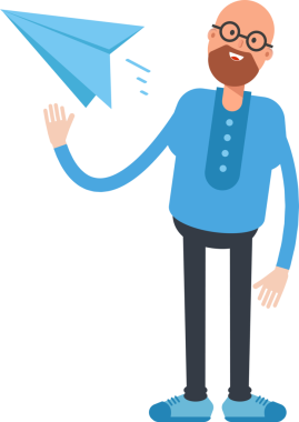 Kel Adam Karakteri Kağıt Uçak Tutuyor