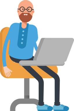 Dizüstü bilgisayarda çalışan Kel Adam Karakteri