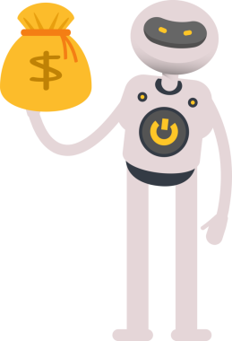 Robot Karakteri Dolar Çuvalı Tutuyor