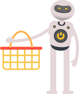 Robot Karakteri Alışveriş Sepeti Tutuyor