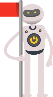 Robot Karakteri Bayrak Direğini Tutuyor