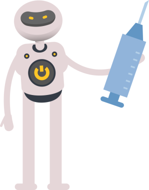 Robot Karakteri Tıbbi Şırınga İllüstrasyonu