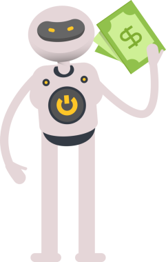 Robot Karakteri Dolarlık Banknotlar Tutuyor