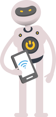 Robot Karakteri Akıllı Telefonu Tutuyor