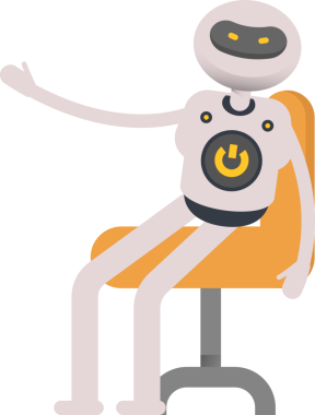 Robot Karakteri Ofis Sandalyesinde Oturuyor