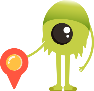 Sevimli Canavar Karakteri ve Konum İğnesi