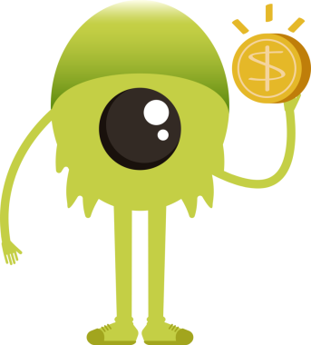 Sevimli Canavar Karakteri Bir Dolarlık Para Tutuyor