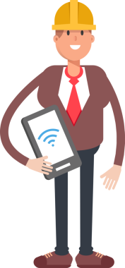 Mühendis Karakteri Akıllı Telefonu Tutuyor