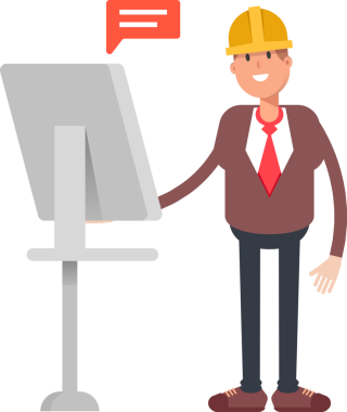 Bilgisayar üzerinde çalışan Mühendis Karakteri