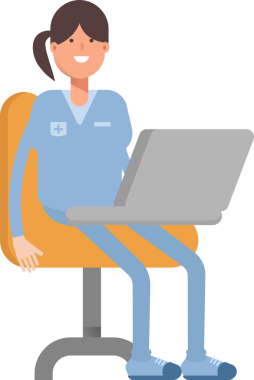 Dizüstü bilgisayarda çalışan Hemşire Karakteri