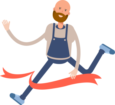 Bitiş çizgisinde koşan Erkek Barista Karakteri