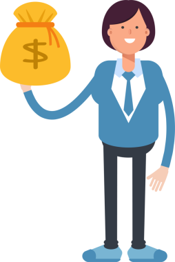 İş kadını Karakteri Dolar Çuvalı Tutuyor