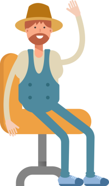 Çiftçi Karakteri Sandalyede Oturuyor