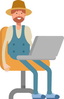 Laptop üzerinde çalışan Çiftçi Karakteri