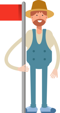 Çiftçi Karakteri Bayrak Direğini Tutuyor