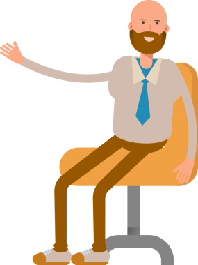 Kel İşadamı Karakteri Ofis Sandalyesinde Oturuyor