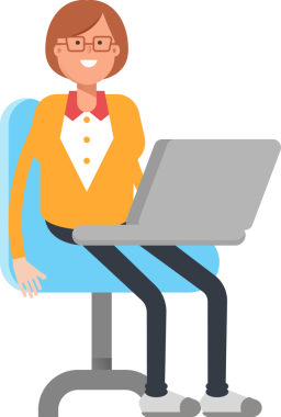 Dizüstü bilgisayarda çalışan Ofis Kadını Karakteri