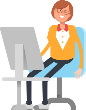 Masaüstünde Çalışan Ofis Kadını Karakteri