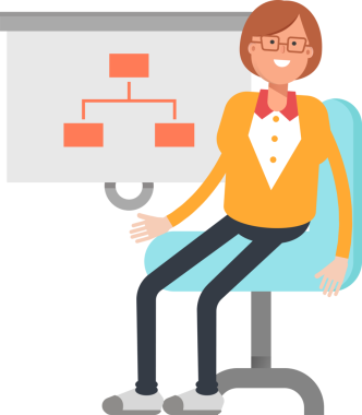 Ofis Kadın Karakteri Organizasyon Çizelgesini Sunar