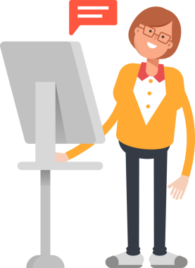 Bilgisayar üzerinde çalışan Ofis Kadını Karakteri