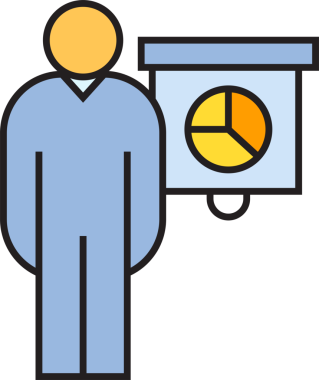 Whiteboard 'da Turta Çizelgesini Sunan Adam