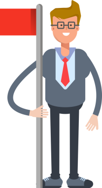 Ofis İşçisi Karakteri Bayrak Direğini Tutuyor