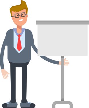 Ofis İşçisi Karakteri Sunar Whiteboard