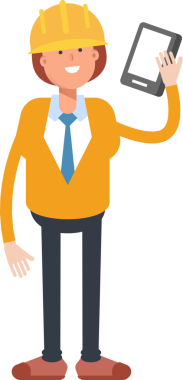 Kadın Mühendis Karakteri Akıllı Telefonla Konuşuyor