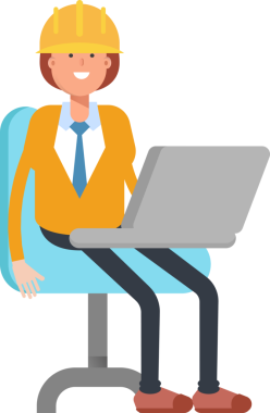 Dizüstü bilgisayarda çalışan Kadın Mühendis Karakteri