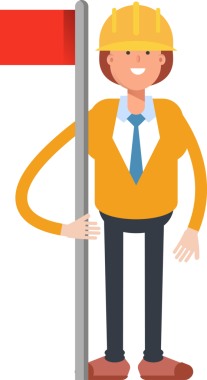 Kadın Mühendis Karakteri Bayrak Direğini Tutuyor