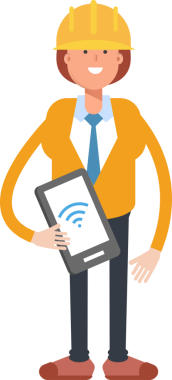 Kadın Mühendis Karakteri Akıllı Telefonu Tutuyor