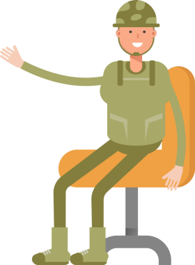 Ofis Sandalyesinde oturan Asker Karakteri