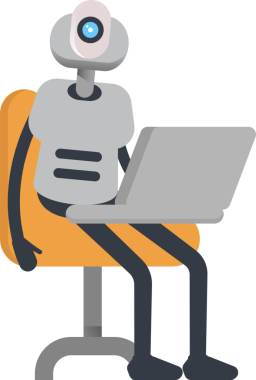 Dizüstü bilgisayarda çalışan Robot Karakteri