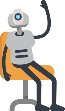 Sandalyede oturan Robot Karakteri