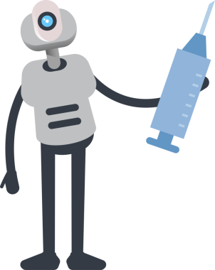 Robot Karakteri Tıbbi Şırınga İllüstrasyonu