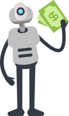 Robot Karakteri Dolarlık Banknotlar Tutuyor