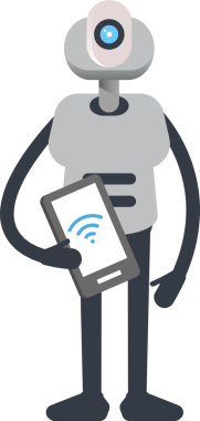 Robot Karakteri Akıllı Telefonu Tutuyor