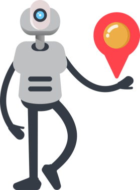 Robot Karakteri Harita İğnesi Tutuyor