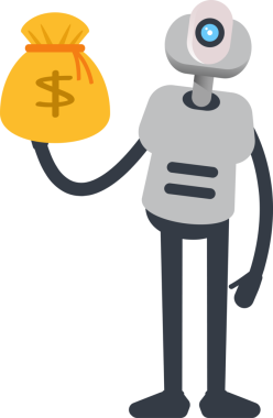 Robot Karakteri Dolar Çuvalı Tutuyor