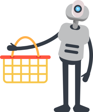 Robot Karakteri Alışveriş Sepeti Tutuyor